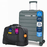 Aerolite Ryanair & Wizz Air Cabin Luggage Set – 55x40x20cm Expandable to 55x40x23cm Premium Recycled Ocean Plastic PP Hard Shell Suitcase with 4 Wheels & TSA Lock + 40x30x20cm 24L Underseat Holdall, Priority Carry-On Bundle (Green+Black)