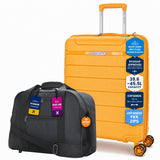 Aerolite Ryanair & Wizz Air Cabin Luggage Set – 55x40x20cm Expandable to 55x40x23cm Premium Recycled Ocean Plastic PP Hard Shell Suitcase with 4 Wheels & TSA Lock + 40x30x20cm 24L Underseat Holdall, Priority Carry-On Bundle (Mango+Black)