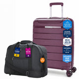 Aerolite Ryanair & Wizz Air Cabin Luggage Set – 55x40x20cm Expandable to 55x40x23cm Premium Recycled Ocean Plastic PP Hard Shell Suitcase with 4 Wheels & TSA Lock + 40x30x20cm 24L Underseat Holdall, Priority Carry-On Bundle (Wine+Black)