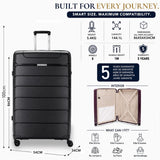 Aerolite 32" XL 144L Lightweight Checked Suitcase – Extra Large Hard Shell Luggage Made Using Recycled Ocean Plastic, 4 Spinner Wheels, TSA Lock & Waterproof Pocket (Black)