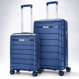 Aerolite 2 Piece PP Luggage Set – Expandable 21" Cabin & 28" Large 100.8L Suitcases, Premium Polypropylene Hard Shell Made Using Recycled Ocean Plastic, 4 Spinner Wheels, TSA Locks & Waterproof Pockets, Metallic Blue