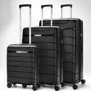 Aerolite 3 Piece PP Luggage Set – Expandable Cabin, Large 100L & XL 144L Suitcases, Premium Polypropylene Hard Shell Made Using Recycled Ocean Plastic, 4 Spinner Wheels, TSA Locks & Waterproof Pockets, Black