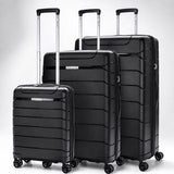 Aerolite 3 Piece PP Luggage Set – Expandable Cabin, Large 100L & XL 144L Suitcases, Premium Polypropylene Hard Shell Made Using Recycled Ocean Plastic, 4 Spinner Wheels, TSA Locks & Waterproof Pockets, Black