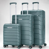 Aerolite 3 Piece PP Luggage Set – Expandable Cabin, Large 100L & XL 144L Suitcases, Premium Polypropylene Hard Shell Made Using Recycled Ocean Plastic, 4 Spinner Wheels, TSA Locks & Waterproof Pockets, Dark Green