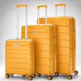 Aerolite 3 Piece PP Luggage Set – Expandable Cabin, Large 100L & XL 144L Suitcases, Premium Polypropylene Hard Shell Made Using Recycled Ocean Plastic, 4 Spinner Wheels, TSA Locks & Waterproof Pockets, Mango