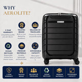 Aerolite Expandable Cabin Suitcase 55x40x20cm to 55x40x23cm – Ryanair & Wizz Air Priority Carry On Luggage, Recycled Ocean Plastic, Laptop & Tablet Pocket, USB Charging, Silvadur® Anti-Microbial Lining, TSA Lock (Black)