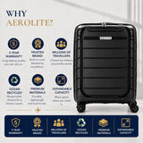 Aerolite Smart Cabin Suitcase with Front Laptop & Tablet Compartment, Expandable 55x40x20 to 55x40x23cm, YKK Zips, Silvadur® Antimicrobial, TSA Lock, Black