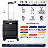 Aerolite Expandable Cabin Suitcase 55x40x20cm to 55x40x23cm – Ryanair & Wizz Air Priority Carry On Luggage, Recycled Ocean Plastic, Laptop & Tablet Pocket, USB Charging, Silvadur® Anti-Microbial Lining, TSA Lock (Black)