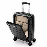 Aerolite Expandable Cabin Suitcase 55x40x20cm to 55x40x23cm – Ryanair & Wizz Air Priority Carry On Luggage, Recycled Ocean Plastic, Laptop & Tablet Pocket, USB Charging, Silvadur® Anti-Microbial Lining, TSA Lock (Black)