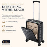 Aerolite Expandable Cabin Suitcase 55x40x20cm to 55x40x23cm – Ryanair & Wizz Air Priority Carry On Luggage, Recycled Ocean Plastic, Laptop & Tablet Pocket, USB Charging, Silvadur® Anti-Microbial Lining, TSA Lock (Black)