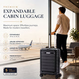 Aerolite Expandable Cabin Suitcase 55x40x20cm to 55x40x23cm – Ryanair & Wizz Air Priority Carry On Luggage, Recycled Ocean Plastic, Laptop & Tablet Pocket, USB Charging, Silvadur® Anti-Microbial Lining, TSA Lock (Black)