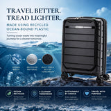 Aerolite Expandable Cabin Suitcase 55x40x20cm to 55x40x23cm – Ryanair & Wizz Air Priority Carry On Luggage, Recycled Ocean Plastic, Laptop & Tablet Pocket, USB Charging, Silvadur® Anti-Microbial Lining, TSA Lock (Black)
