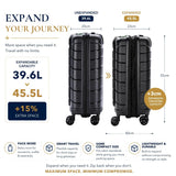 Aerolite Expandable Cabin Suitcase 55x40x20cm to 55x40x23cm – Ryanair & Wizz Air Priority Carry On Luggage, Recycled Ocean Plastic, Laptop & Tablet Pocket, USB Charging, Silvadur® Anti-Microbial Lining, TSA Lock (Black)