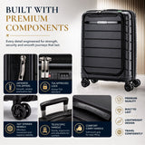 Aerolite Expandable Cabin Suitcase 55x40x20cm to 55x40x23cm – Ryanair & Wizz Air Priority Carry On Luggage, Recycled Ocean Plastic, Laptop & Tablet Pocket, USB Charging, Silvadur® Anti-Microbial Lining, TSA Lock (Black)