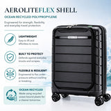 Aerolite Expandable Cabin Suitcase 55x40x20cm to 55x40x23cm – Ryanair & Wizz Air Priority Carry On Luggage, Recycled Ocean Plastic, Laptop & Tablet Pocket, USB Charging, Silvadur® Anti-Microbial Lining, TSA Lock (Black)