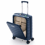 Aerolite Expandable Cabin Suitcase 55x40x20cm to 55x40x23cm – Ryanair & Wizz Air Priority Carry On Luggage, Recycled Ocean Plastic, Laptop & Tablet Pocket, USB Charging, Silvadur® Anti-Microbial Lining, TSA Lock (Blue)