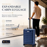 Aerolite Expandable Cabin Suitcase 55x40x20cm to 55x40x23cm – Ryanair & Wizz Air Priority Carry On Luggage, Recycled Ocean Plastic, Laptop & Tablet Pocket, USB Charging, Silvadur® Anti-Microbial Lining, TSA Lock (Blue)