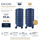 Aerolite Expandable Cabin Suitcase 55x40x20cm to 55x40x23cm – Ryanair & Wizz Air Priority Carry On Luggage, Recycled Ocean Plastic, Laptop & Tablet Pocket, USB Charging, Silvadur® Anti-Microbial Lining, TSA Lock (Blue)