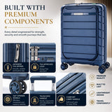 Aerolite Expandable Cabin Suitcase 55x40x20cm to 55x40x23cm – Ryanair & Wizz Air Priority Carry On Luggage, Recycled Ocean Plastic, Laptop & Tablet Pocket, USB Charging, Silvadur® Anti-Microbial Lining, TSA Lock (Blue)