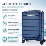 Aerolite Expandable Cabin Suitcase 55x40x20cm to 55x40x23cm – Ryanair & Wizz Air Priority Carry On Luggage, Recycled Ocean Plastic, Laptop & Tablet Pocket, USB Charging, Silvadur® Anti-Microbial Lining, TSA Lock (Blue)