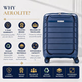 Aerolite Expandable Cabin Suitcase 55x40x20cm to 55x40x23cm – Ryanair & Wizz Air Priority Carry On Luggage, Recycled Ocean Plastic, Laptop & Tablet Pocket, USB Charging, Silvadur® Anti-Microbial Lining, TSA Lock (Blue)