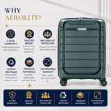 Aerolite Expandable Cabin Suitcase 55x40x20cm to 55x40x23cm – Ryanair & Wizz Air Priority Carry On Luggage, Recycled Ocean Plastic, Laptop & Tablet Pocket, USB Charging, Silvadur® Anti-Microbial Lining, TSA Lock (Green)