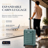 Aerolite Expandable Cabin Suitcase 55x40x20cm to 55x40x23cm – Ryanair & Wizz Air Priority Carry On Luggage, Recycled Ocean Plastic, Laptop & Tablet Pocket, USB Charging, Silvadur® Anti-Microbial Lining, TSA Lock (Green)