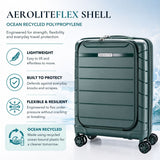 Aerolite Expandable Cabin Suitcase 55x40x20cm to 55x40x23cm – Ryanair & Wizz Air Priority Carry On Luggage, Recycled Ocean Plastic, Laptop & Tablet Pocket, USB Charging, Silvadur® Anti-Microbial Lining, TSA Lock (Green)