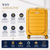 Aerolite Expandable Cabin Suitcase 55x40x20cm to 55x40x23cm – Ryanair & Wizz Air Priority Carry On Luggage, Recycled Ocean Plastic, Laptop & Tablet Pocket, USB Charging, Silvadur® Anti-Microbial Lining, TSA Lock (Mango)