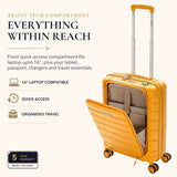Aerolite Expandable Cabin Suitcase 55x40x20cm to 55x40x23cm – Ryanair & Wizz Air Priority Carry On Luggage, Recycled Ocean Plastic, Laptop & Tablet Pocket, USB Charging, Silvadur® Anti-Microbial Lining, TSA Lock (Mango)