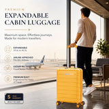 Aerolite Expandable Cabin Suitcase 55x40x20cm to 55x40x23cm – Ryanair & Wizz Air Priority Carry On Luggage, Recycled Ocean Plastic, Laptop & Tablet Pocket, USB Charging, Silvadur® Anti-Microbial Lining, TSA Lock (Mango)