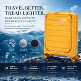 Aerolite Expandable Cabin Suitcase 55x40x20cm to 55x40x23cm – Ryanair & Wizz Air Priority Carry On Luggage, Recycled Ocean Plastic, Laptop & Tablet Pocket, USB Charging, Silvadur® Anti-Microbial Lining, TSA Lock (Mango)