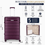 Aerolite 3 Piece PP Luggage Set – Expandable Cabin, Large 100L & XL 144L Suitcases, Premium Polypropylene Hard Shell Made Using Recycled Ocean Plastic, 4 Spinner Wheels, TSA Locks & Waterproof Pockets, Wine