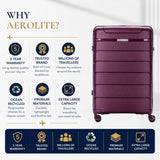 Aerolite 3 Piece PP Luggage Set – Expandable Cabin, Large 100L & XL 144L Suitcases, Premium Polypropylene Hard Shell Made Using Recycled Ocean Plastic, 4 Spinner Wheels, TSA Locks & Waterproof Pockets, Wine