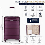 Aerolite 3 Piece PP Luggage Set – Expandable Cabin, Large 100L & XL 144L Suitcases, Premium Polypropylene Hard Shell Made Using Recycled Ocean Plastic, 4 Spinner Wheels, TSA Locks & Waterproof Pockets, Wine