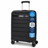 Aerolite Expandable Cabin Suitcase 55x40x20cm to 55x40x23cm – Ryanair & Wizz Air Priority Approved Lightweight Hard Shell Carry On Luggage Made Using Recycled Ocean Plastic, TSA Lock & 4 Spinner Wheels (Black)