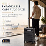 Aerolite Expandable Cabin Suitcase 55x40x20cm to 55x40x23cm – Ryanair & Wizz Air Priority Approved Lightweight Hard Shell Carry On Luggage Made Using Recycled Ocean Plastic, TSA Lock & 4 Spinner Wheels (Black)