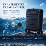 Aerolite Expandable Cabin Suitcase 55x40x20cm to 55x40x23cm – Ryanair & Wizz Air Priority Approved Lightweight Hard Shell Carry On Luggage Made Using Recycled Ocean Plastic, TSA Lock & 4 Spinner Wheels (Black)