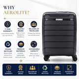 Aerolite Expandable Cabin Suitcase 55x40x20cm to 55x40x23cm – Ryanair & Wizz Air Priority Approved Lightweight Hard Shell Carry On Luggage Made Using Recycled Ocean Plastic, TSA Lock & 4 Spinner Wheels (Black)