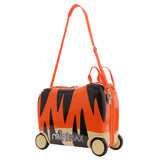 MiniMax 45x36x20cm 29L Kids Ride-On Suitcase 4PCS Set Inc Drawstring Bag, Neck Pillow & 50+ Personalisation Stickers, Easyjet Max Size Childrens Rolling Hand Cabin Luggage 45x36x20 (Tiger)