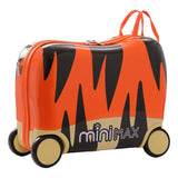 MiniMax 45x36x20cm 29L Kids Ride-On Suitcase 4PCS Set Inc Drawstring Bag, Neck Pillow & 50+ Personalisation Stickers, Easyjet Max Size Childrens Rolling Hand Cabin Luggage 45x36x20 (Tiger)