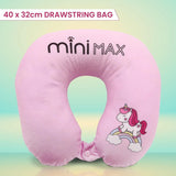 Kids Travel Accessories Set – Neck Pillow, Drawstring Bag & 50 Stickers, Children’s Travel Essentials Bundle for Flights, Holidays & Ride On Suitcases - Unicorn