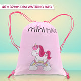 Kids Travel Accessories Set – Neck Pillow, Drawstring Bag & 50 Stickers, Children’s Travel Essentials Bundle for Flights, Holidays & Ride On Suitcases - Unicorn