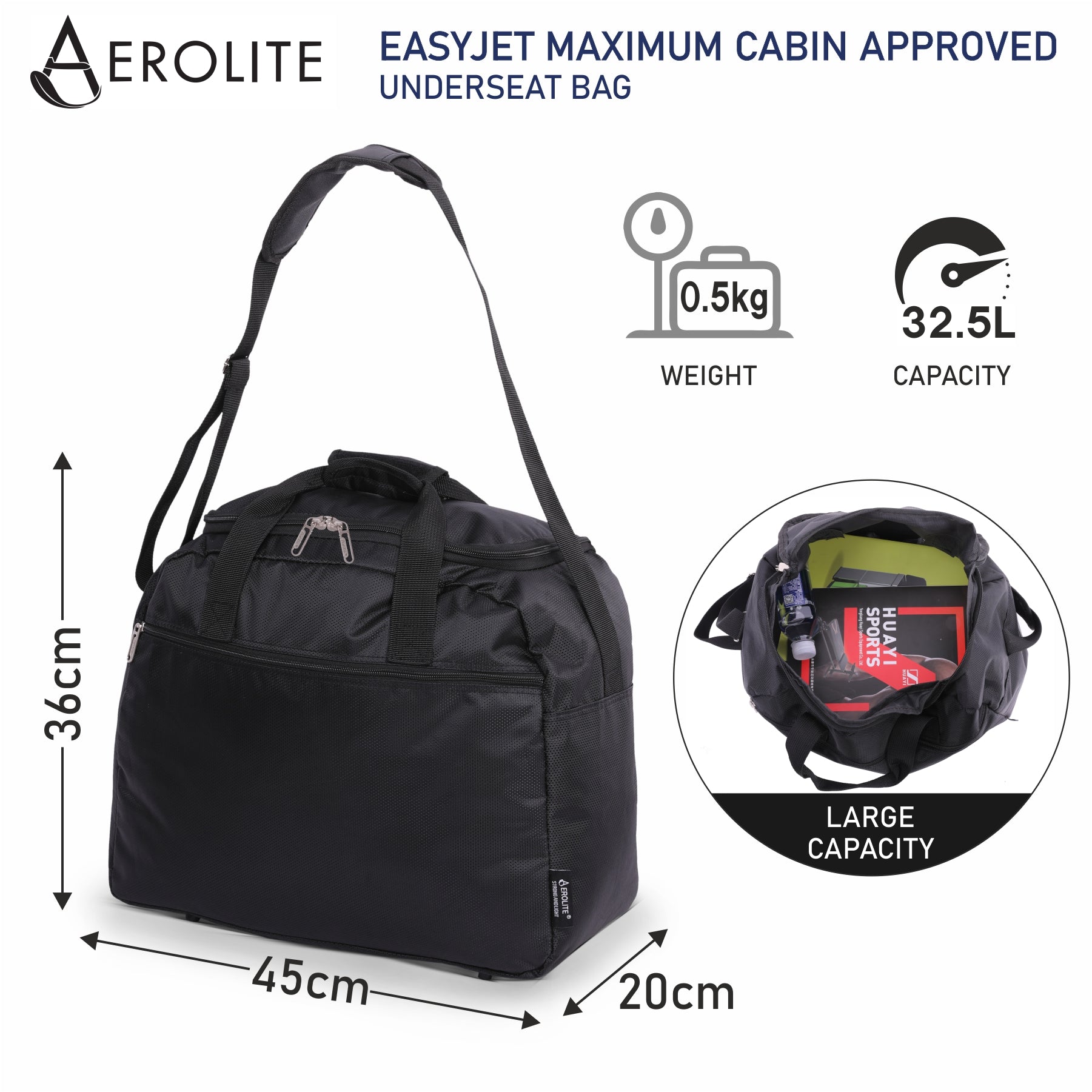 Cabin Bag 45x36x20 For Easyjet Airlines Underseat Travel Bag Holdall