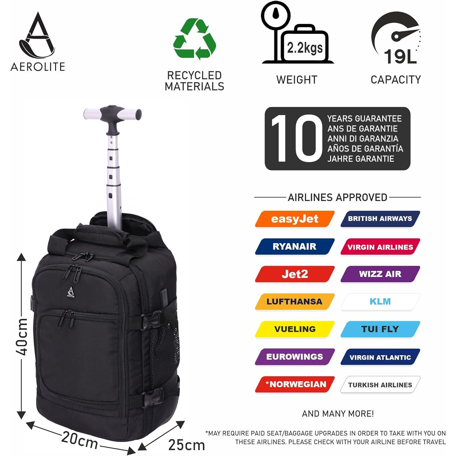 Aerolite 40x20x25cm Ryanair Maximum Premium Quality Eco-Friendly Backp –  Aerolite UK