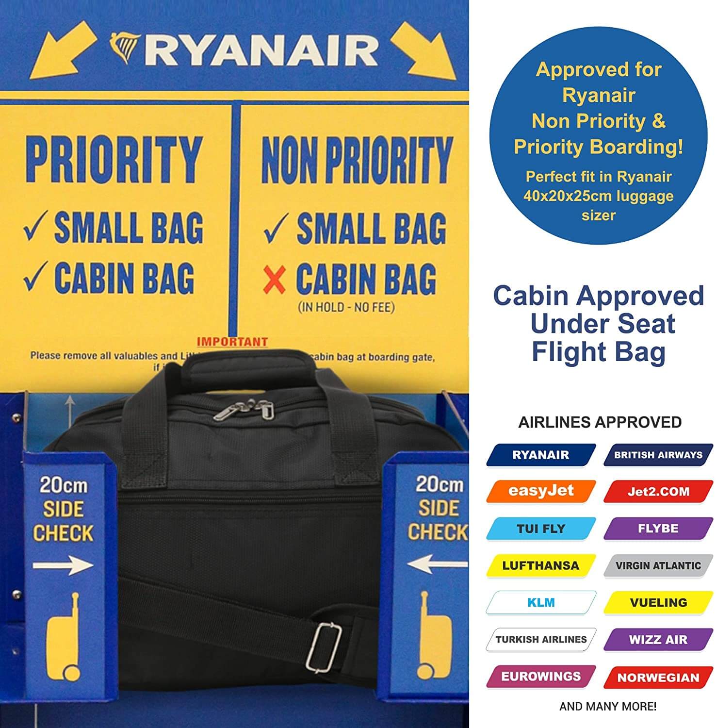 Aerolite Ryanair Maximum Cabin Bag (40x20x25cm) With 10 Years Guarante