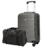 Aerolite (55x35x20cm) Lightweight Hard Shell Cabin Luggage and (40x20x25cm) Black Holdall