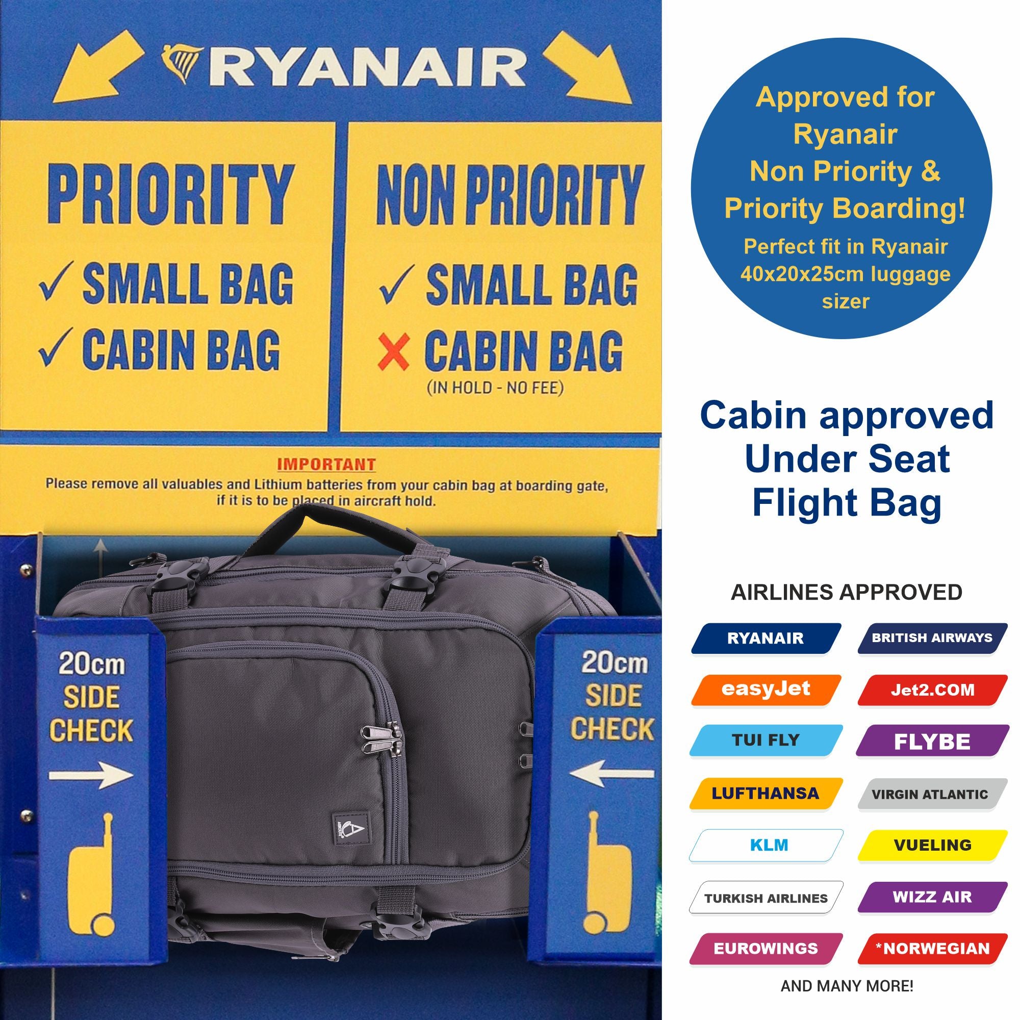 Ryanair Backpack 40x20x25 Cabin Bag, Hand Luggage Travel Backpack