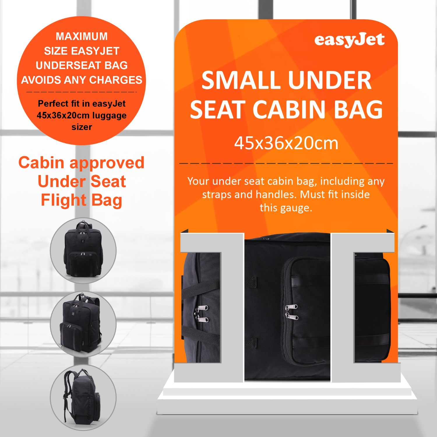 45x36x20 EasyJet Cabin Bag Underseat Carry on Hand Luggage Flight BackpacK