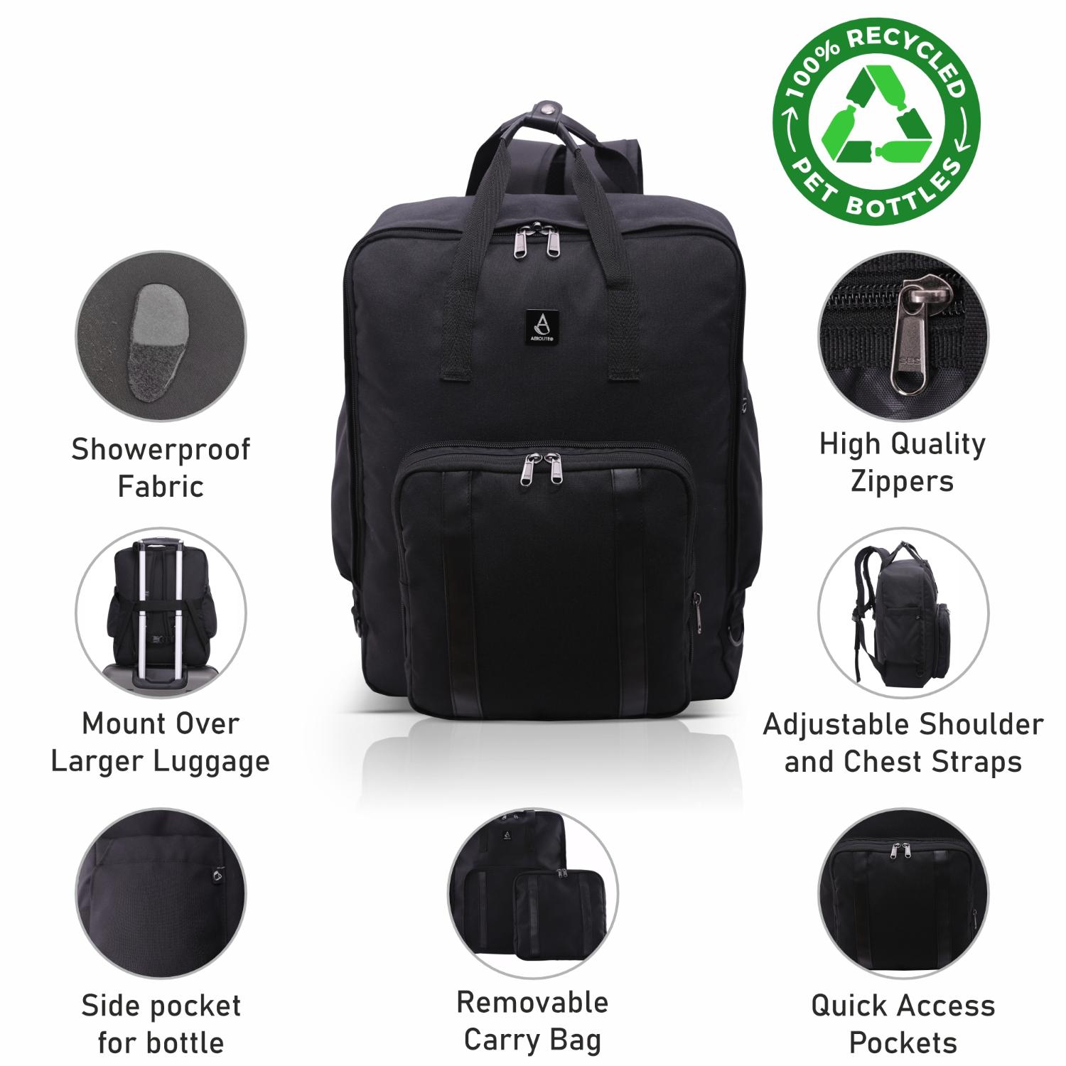 Aerolite 45x36x20cm easyJet Maximum Eco-Friendly Super Premium Quality Backpack With Removable Small Carry Pouch Recycled Eco-Friendly, Shower-Resistant Cabin Luggage Approved Travel Carry On Flight Rucksack with 10 Year Warranty - Aerolite UK